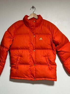 Adidas Orange Puffer Jacket Men’s Medium Retro Winter